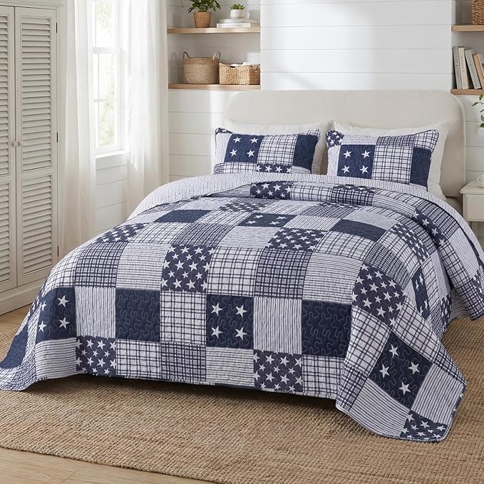 SLPR - Americana Patriotic Quilt Set, Star Bedding, King by SLPR