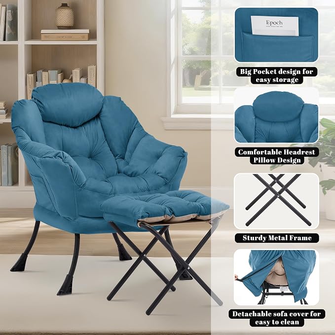 Lazy Chair with Ottoman, Comfy Reading Chair, Lounge Chair - Image 5