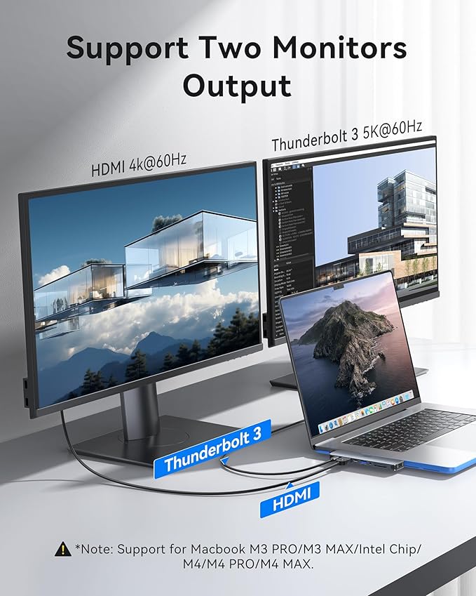 USB C Adapter Hub for MacBook Pro Air 2025-2018, Mac Adapter Multiport for MacBook 13" 15" 16", Mac Accessories Hub 8 in 2 with HDMI Thunderbolt 3 USB-C USB 3.0 2.0 SD/TF Card Reader
