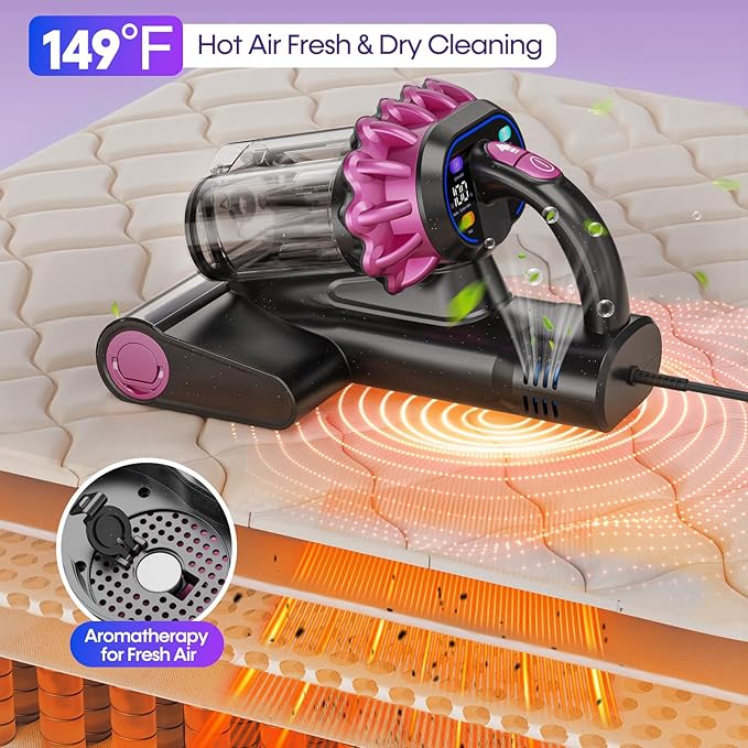 Flybroom Mattress Vacuum Cleaner 550W 18KPa Bed Vacuum Cleaner with Smart Dust Sensor, UV-C Light, 149°F Heat, HEPA Filter, Handheld for Bed Sofa Couch