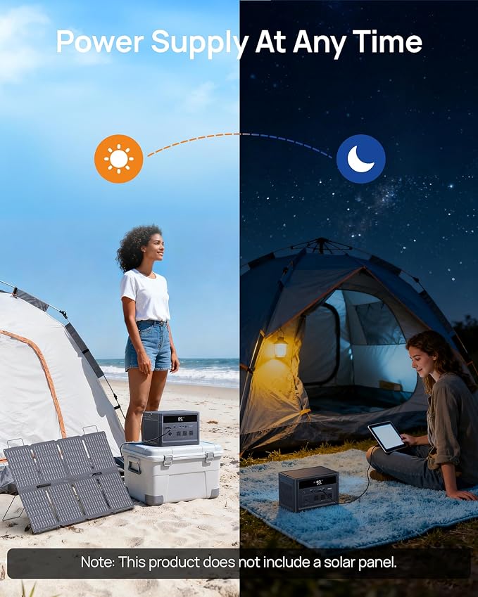 Portable Power Station 600W (1200W Surge), 576Wh LiFePO4 Battery, 100W USB-C PD Fast Charg, Solar Generator for Home Emergency, Camping, RV