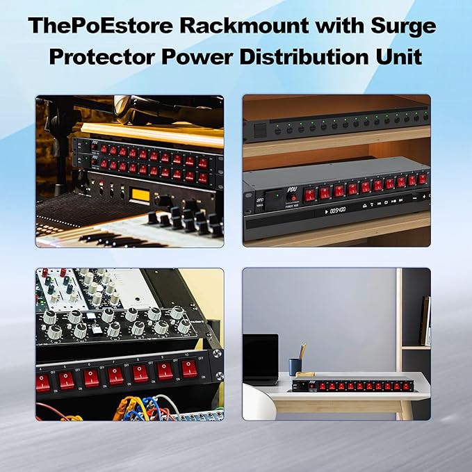ThePoEstore 10 Outlets 1U Horizontal PDU Network Rackmount Power Strip with Surge Protector, (SPD-10KA) 100-240V,15A 3600 Joules, w/10 LED Switches and 6ft 14 AWG Cord