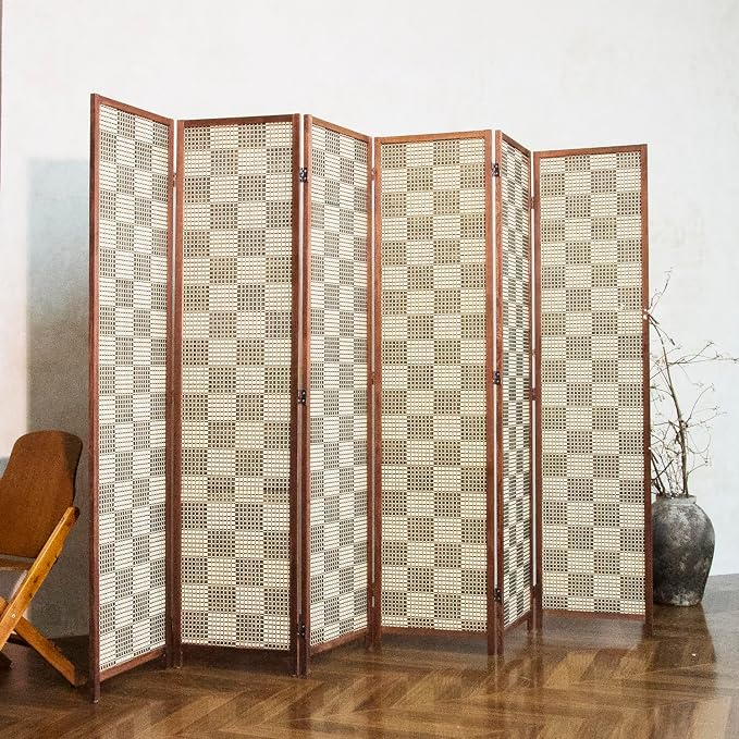 6 Panel Bamboo Room Divider, 5.6 ft Tall Double-Sided Folding Privacy Screen - Image 5