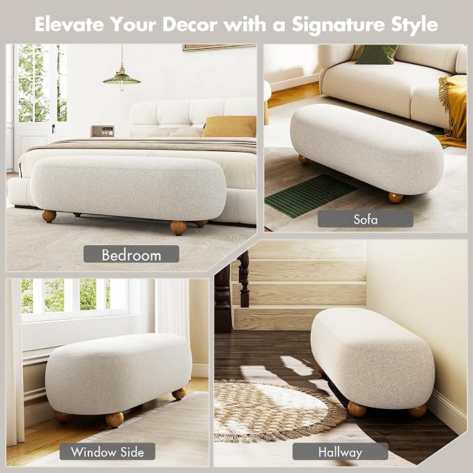 Hyfirm 54" End of Bed Bench, Upholstered Bedroom Ottoman Bench - Image 8