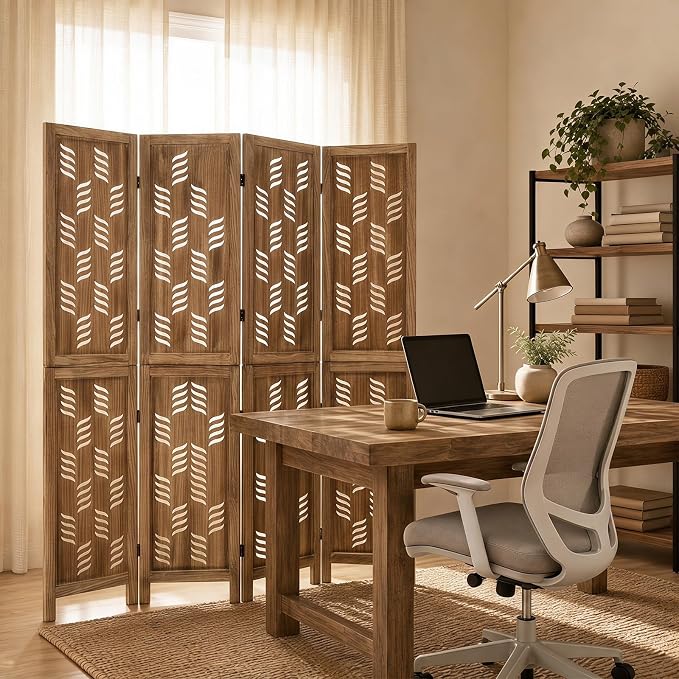 GIANTEX 4 Panel Folding Room Divider, Wood Privacy Screen - Image 9