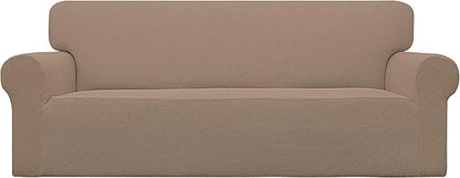 Easy-Going Stretch Oversized Sofa Slipcover 1-Piece Sofa Cover Furniture Protector Couch Soft with Elastic Bottom for Kids, Polyester Spandex Jacquard Fabric Small Checks Camel