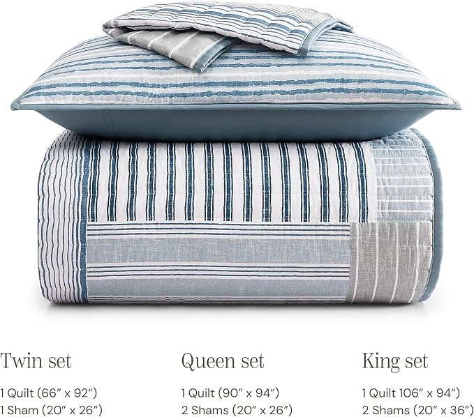 Queen Quilt Set-3 Pieces Soft Bedding Lightweight Floral Patchwork Coverlet | - Image 7