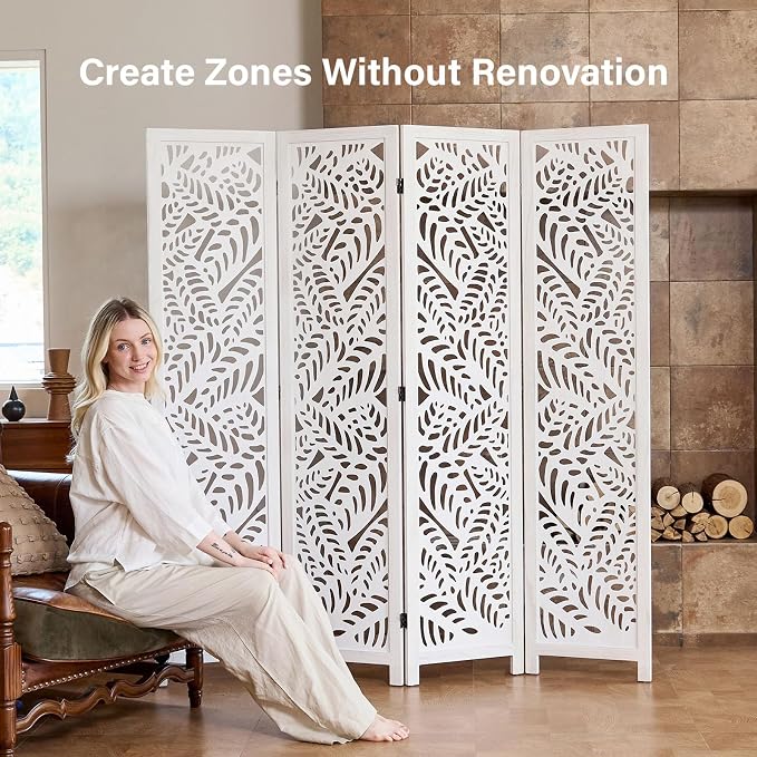 Leaf-Carved Room Divider Privacy Screen - Image 5