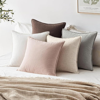 EMEMA Throw Pillow Covers Decorative Linen Pillow Covers 24x24 Inch Dark Brown Boho Farmhouse Neutral Couch Throw Pillows for Bed Pack of 2 Accent Pillowcase Modern Sofa Cushion Livingroom Home