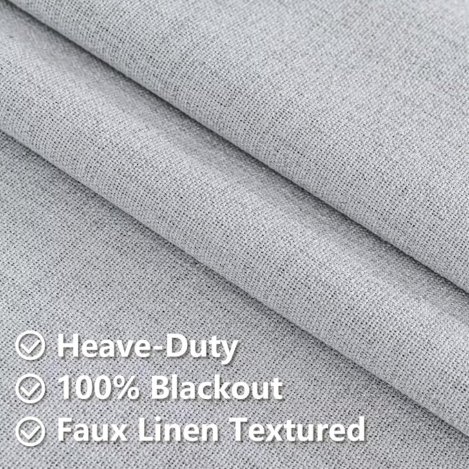 100% Blackout Curtains 96 inch Length 1 Panel Faux Linen Long Drapes - Image 4