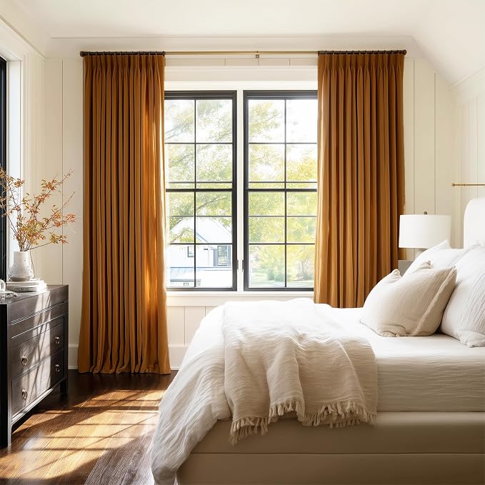 Gold Brown Velvet Pinch Pleated Curtains 84 Inches Long - Image 5