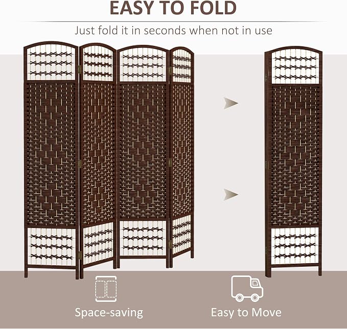 HOMCOM 4 Panel Room Divider, Folding Privacy Screen, Wave Fiber Freestanding - Image 3