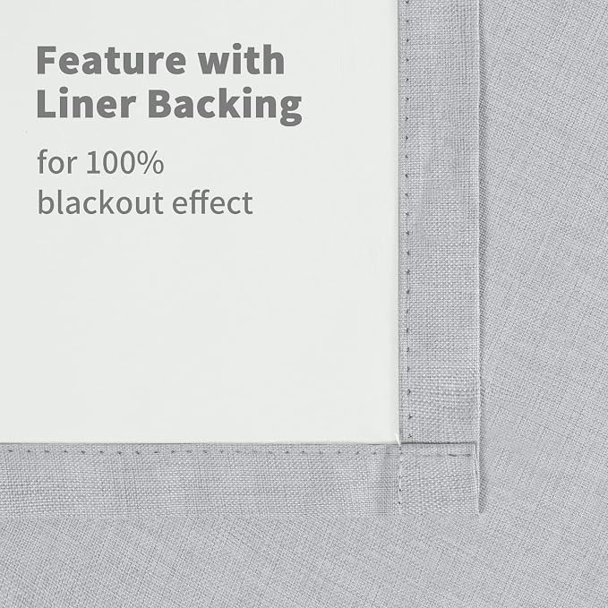 YoungsTex Light Grey Linen 100% Blackout Curtains - Image 8