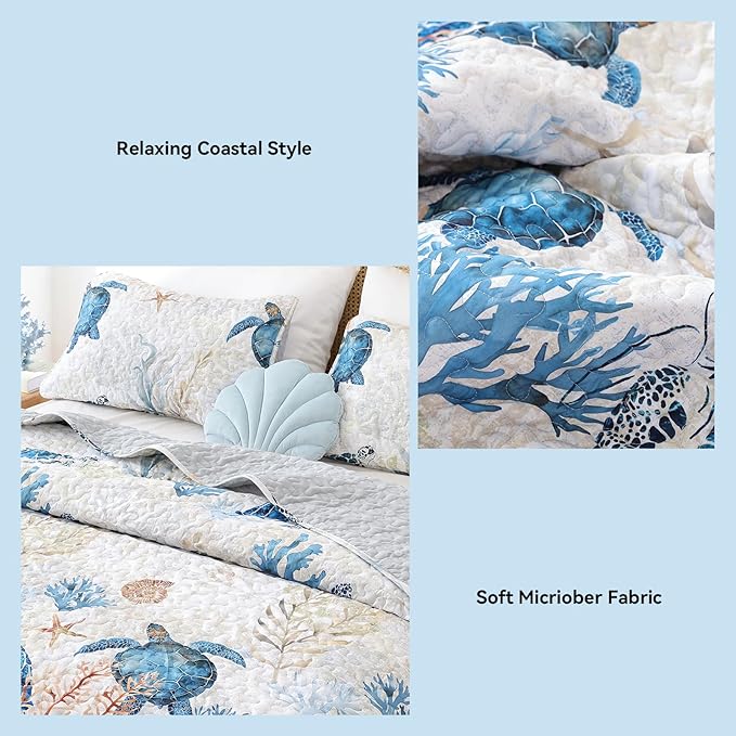 weigelia Coastal Quilt Twin Size, Sea Turtle Lightweight Summer Bedding | Sea - Image 5