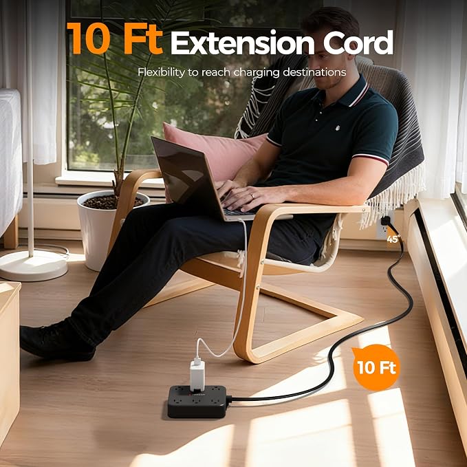 TESSAN 10Ft Black Extension Cord - Image 4