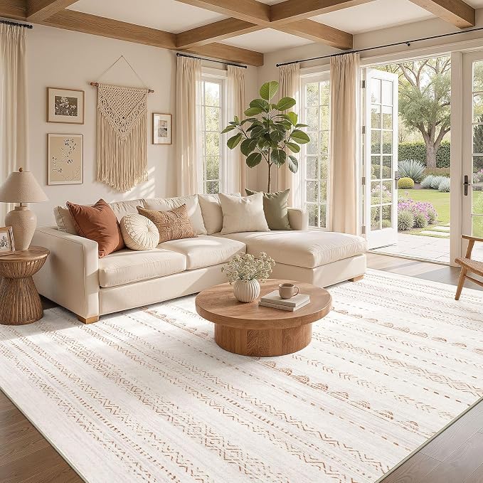 Nakagishi Boho 10x14 Area Rug Living Room Rugs Machine Washable Brown | Soft - Image 2