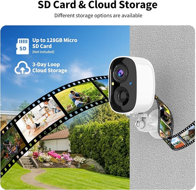2K UHD Smart Wireless Security Camera Indoor/Outdoor,Battery Powered WiFi Camera with Color Night Vision, Motion Detection, 2-Way Audio, Weatherproof, Cloud/SD Storage for Home Security (2.4GHz Only)