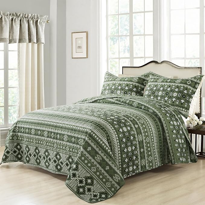 BEDIFANY Quilts King Size, Reversible Lightweight Boho Bedspread | Geometry - Image 2