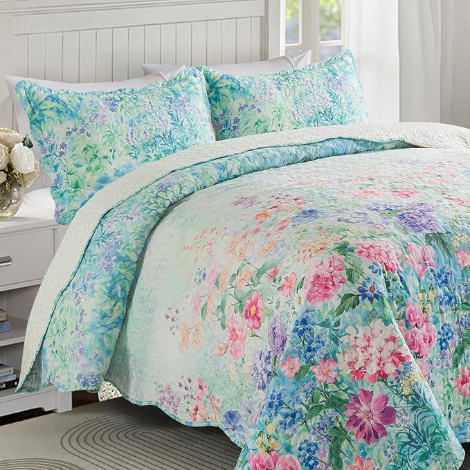 Floral Quilt King Quilt Bedding Set, Ultra Soft & Fade Resistant King Size - Image 4