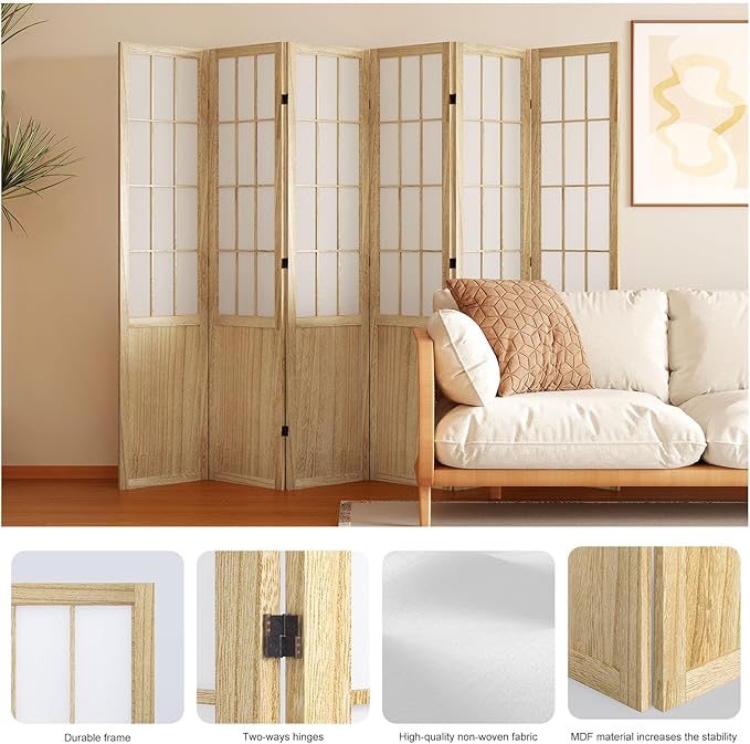 Room Divider, 66.9Inch Tall Japanese Shoji Style Folding Wood Screen - Image 4