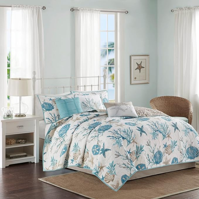 Madison Park Quilt Set Cottage Coastal Design, Starfish Print by MADISONPARK