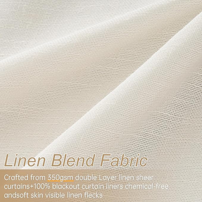Topfinel 90 Inch Full Blackout Pleated Curtains, Fall Birch Linen Black Out - Image 5