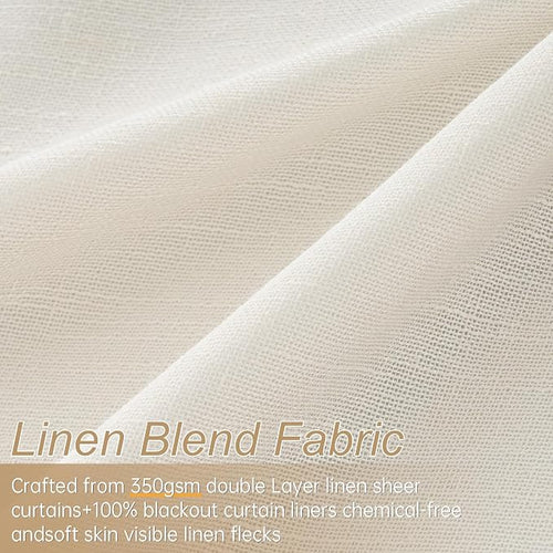 100 Inches Long 100% Blackout Brich Linen Curtains, Farmhouse Pinch Pleated - Image 2