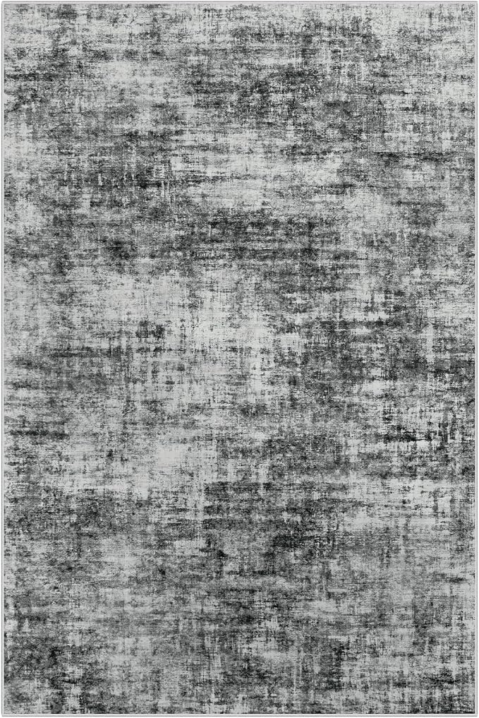 8x10 Area Rugs for Living Room: Washable Abstract Black Badroom Carpet | - Image 3