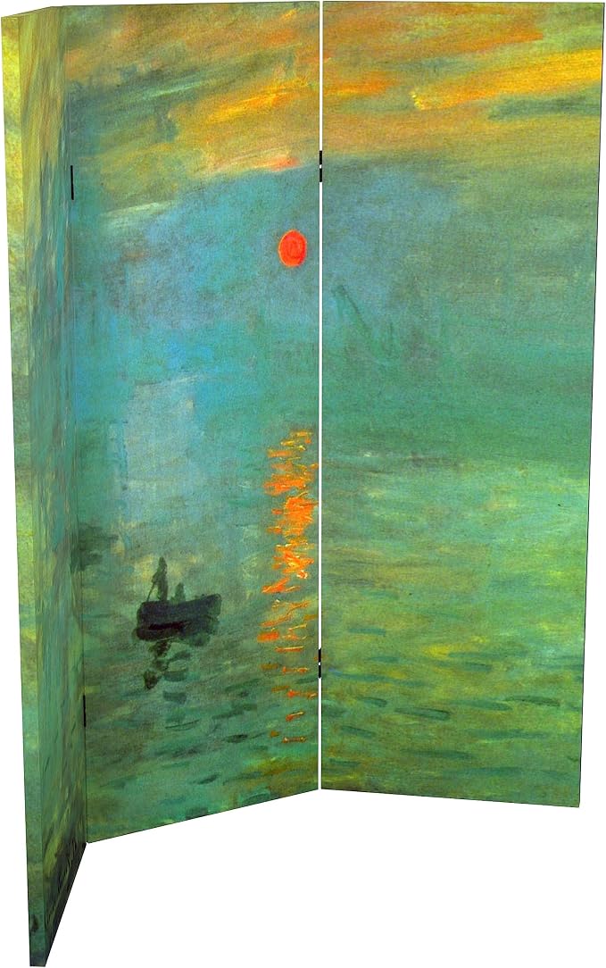 Red Lantern Double Sided Works of Monet Canvas Folding Screen - Image 6