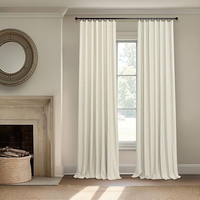 98 Inch Curtains Blackout Linen Country Cottage Core Thick Textured Lightweight Window Drapes for Guest Bedroom Living Room Darkening Thermal Winter Curtain Keep Cold Out 98 Inch Length 2 Panels Beige