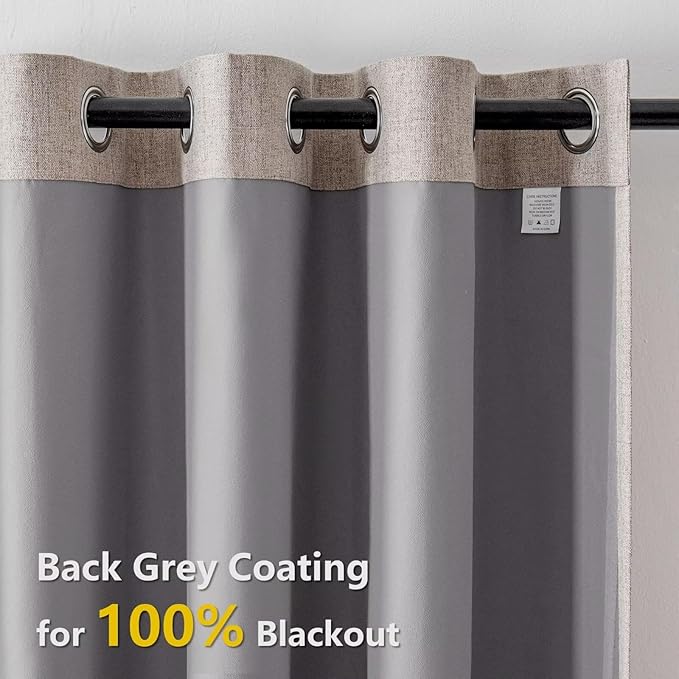 100% Blackout Curtains 96 Inches Long 2 Panels Set, Linen Curtains for Living Room, Black Out Thermal Insulated Grommet Drapes Bedroom Luxury Decor Privacy(52W × 96L inch, Linen)