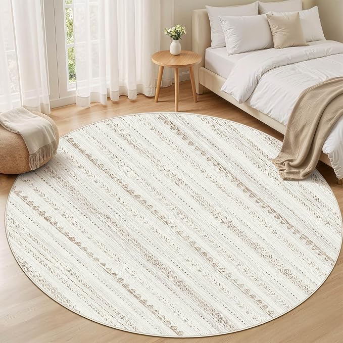 Nakagishi Round Rug Boho Area Rugs: 4x4 Washable Large Circle Neutral Soft - Image 5