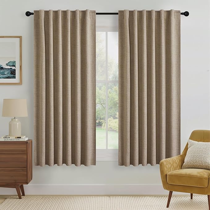 RYB HOME Burlap 100% Blackout Curtains 63 Inch Long by RYBHOME