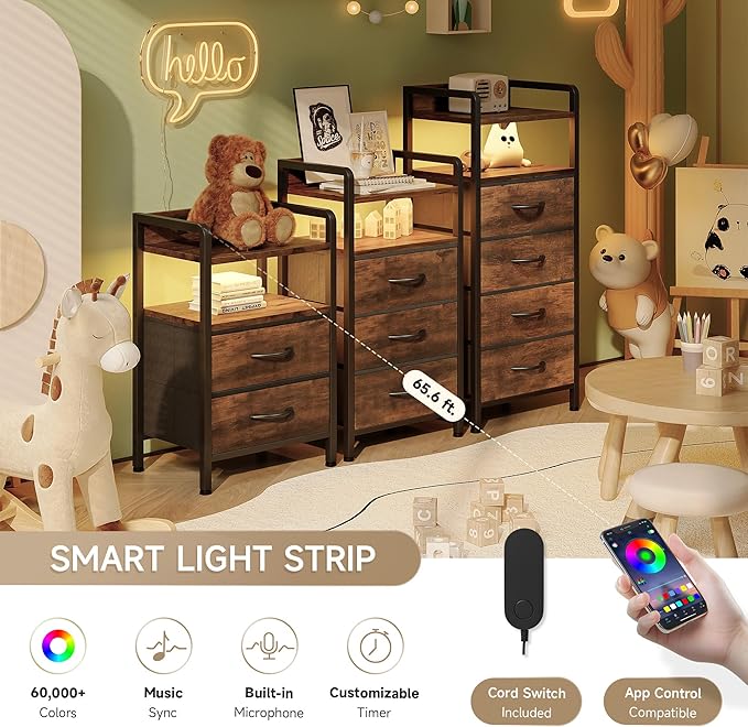 Lazzanto Nightstand with Rear Charging Station, LED Light, 4 Drawers, 2 USB-A - Image 4
