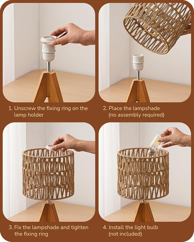 EDISHINE Rattan Small Table Lamp, Boho Nightstand Lamp, E26 Base | Natural Style - Image 4