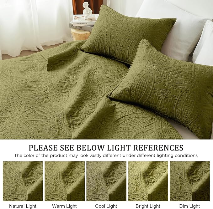akkialla 118"x106" Olive Green California King Quilt Set, Oversized - Image 5