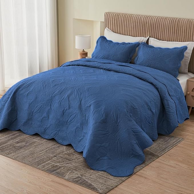 Kingnex Oversized Cal King Bedspreads 120x120 Ultrasonic Quilted Navy | by Kingnex