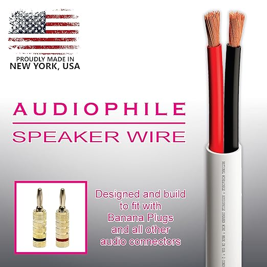 NATIONAL Wire&Cable - 16/2 Audiophile Speaker Wire (25 Feet) 16AWG Gauge - Made in USA - in Wall Audio Speaker Wire Cable/CL Rated/ETL Listed / 2 Conductors - OFC Oxygen-Free Copper, White 25ft