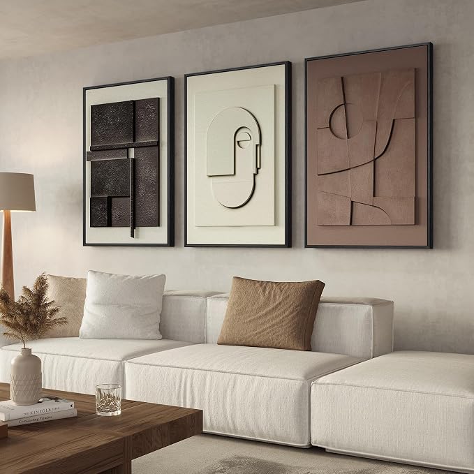 Large 3D Framed Abstract Wall Art Set, 3 Piece Modern Artwork by Cuspin