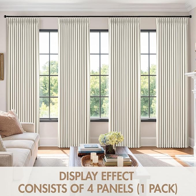 MIULEE Pinch Pleated 100% Blackout Curtains 40"x84" Beige White 4 Panel Set | - Image 7