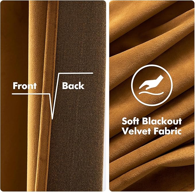 MIULEE Velvet Curtains Golden Brown 66 x 84 Inch Length Set of 2 | Grommet - Image 3
