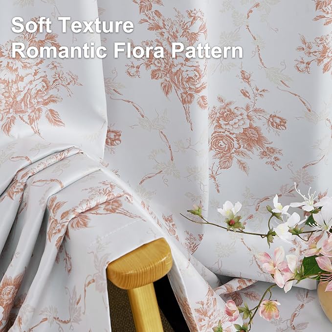 NICETOWN 100% Blackout Floral Taupe Curtains - Image 5