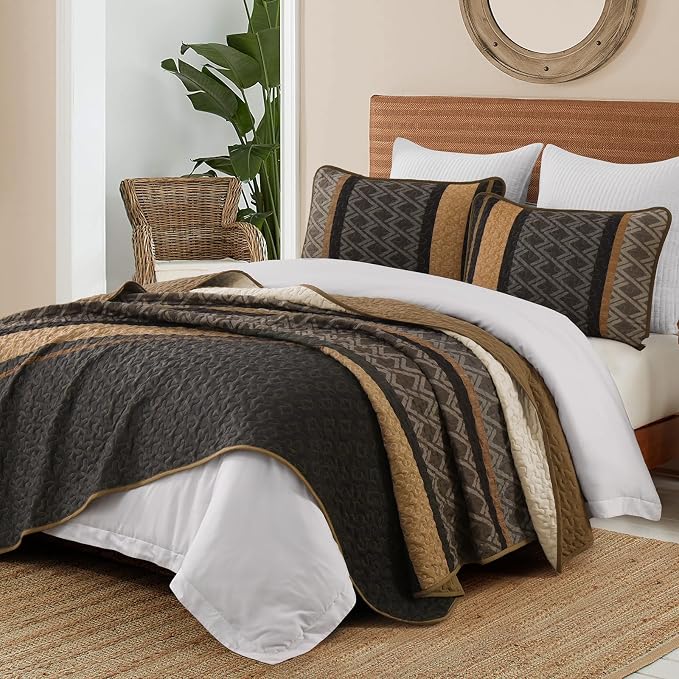 Dinjoy King Size Quilt Set Boho, Soft Striped Bedspreads, 3 Pieces Lightweight - Image 5