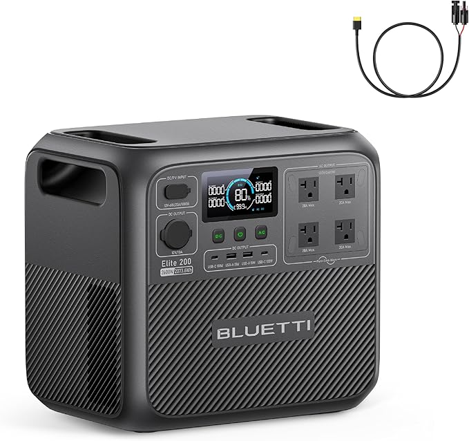 BLUETTI Elite 200 V2 Portable Power Station with Solar Charging Cable, 2073.6Wh LFP Battery Backup w/ 4 2600W AC Outlets, 17-Year Lifespan, Solar Generator for Camping, Off-grid