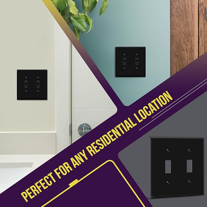 ENERLITES Double Toggle Switch Cover, Two Gang Light Switch Wall Plate, Standard Size 2-Gang 4.5" x 4.5", Unbreakable Polycarbonate Thermoplastic, UL Listed, 8812-BK-5PCS, Black (5 Pack)