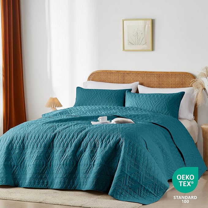 akkialla King/Cal King Quilt Set, Teal Lightweight Microfiber Bedspread Coverlet - Image 2