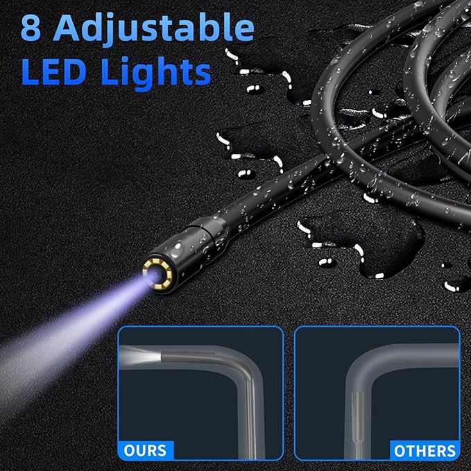 WINWEND Endoscope Camera with Light - IP67 Waterproof Borescope Camera with 8 Adjustable LED Lights | 4.3" LCD Screen Borescope | HD 1080P Inspection Cameras with 16.5ft Semi-Rigid Cord Tools for Men