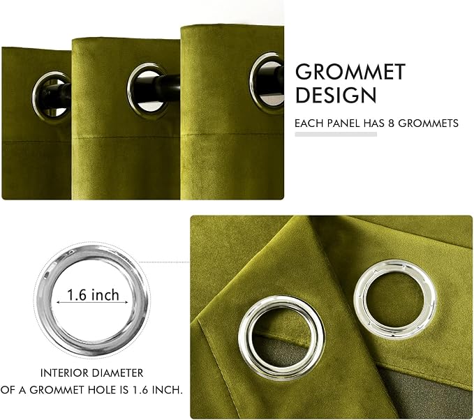 MIULEE Velvet Curtains Light Olive Green 52 x 108 Inch Length Set of 2 | Extra - Image 2