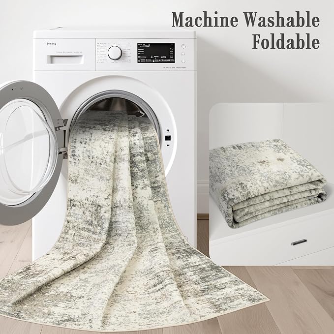 3x14 Washable Runner Rug：Modern Abstract Soft Carpet Ash Brown | - Image 7