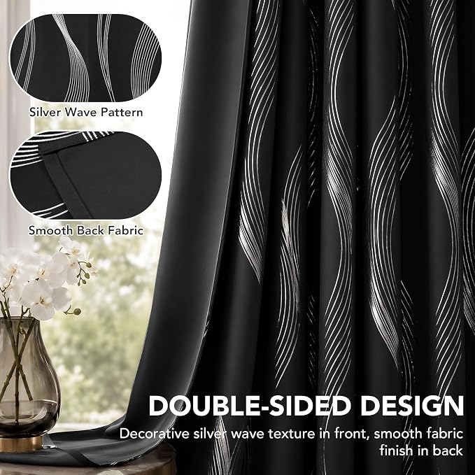Deconovo Curtains for Living Room, Pattern Blackout Curtains 108 Inch Long | - Image 2